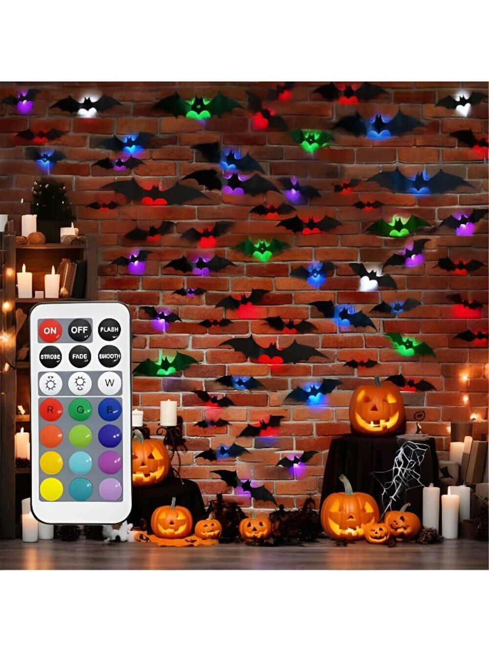 Light Up Bats Halloween Decorations with Remote Control, 3D Bat Wall Decor, 6pcs